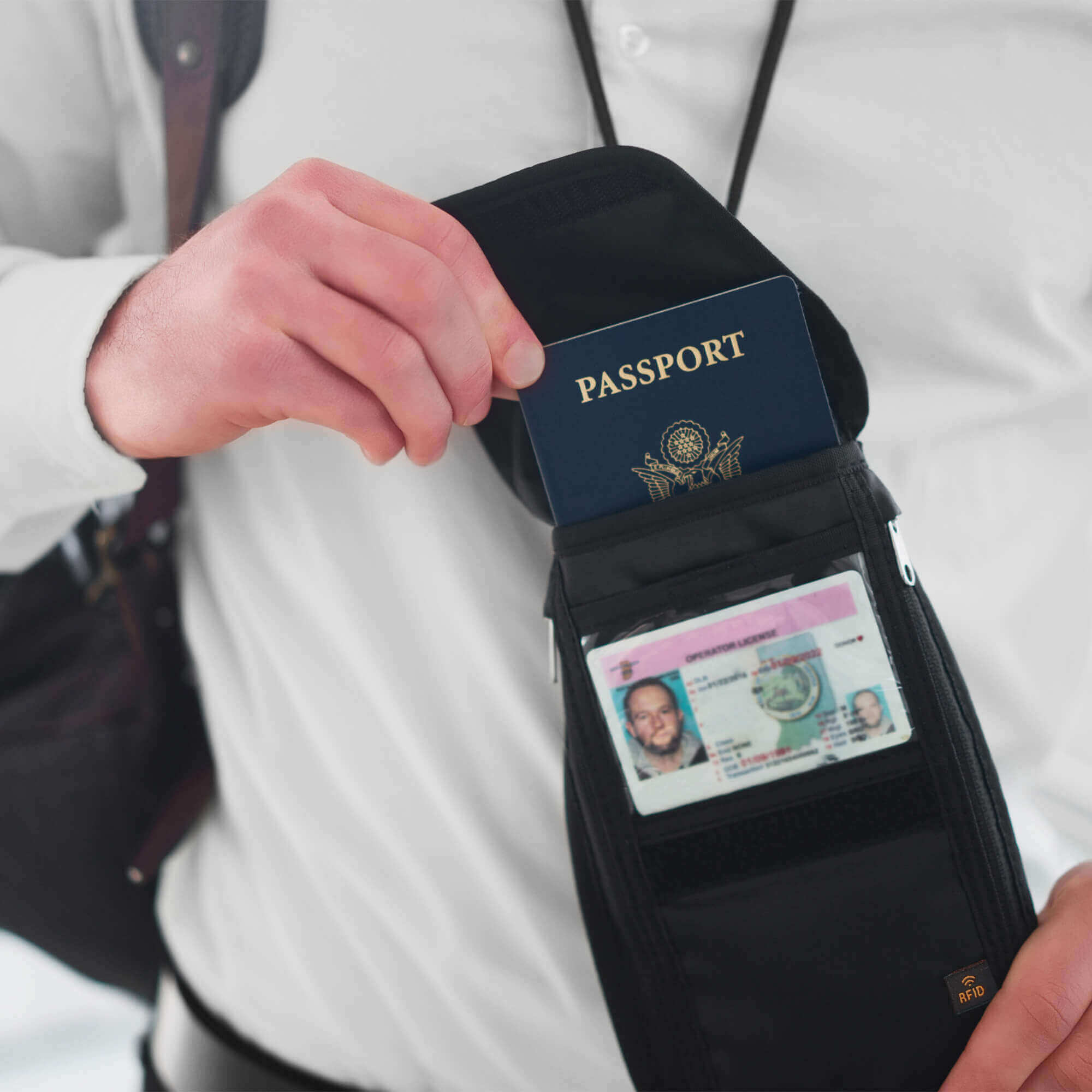 Neck Stash Anti-Theft Hidden Wallet Passport Holder - Black